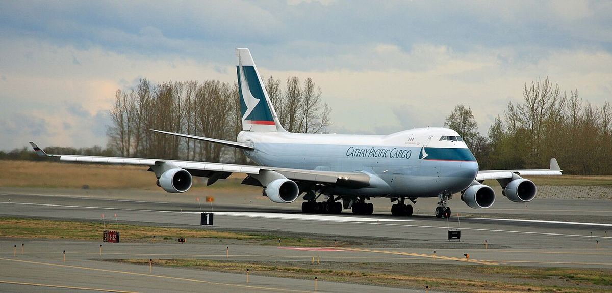 A Boeing 747 cargo plane on a runway
